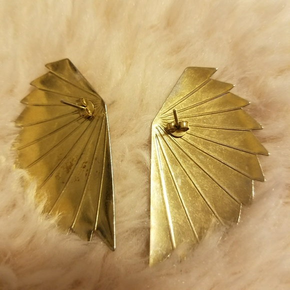 Large Gold Colored Shell Earrings - Picture 2 of 2
